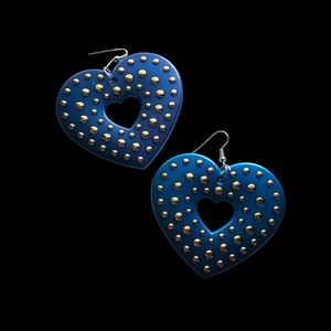Blue Heart Earrings with Gold Accents